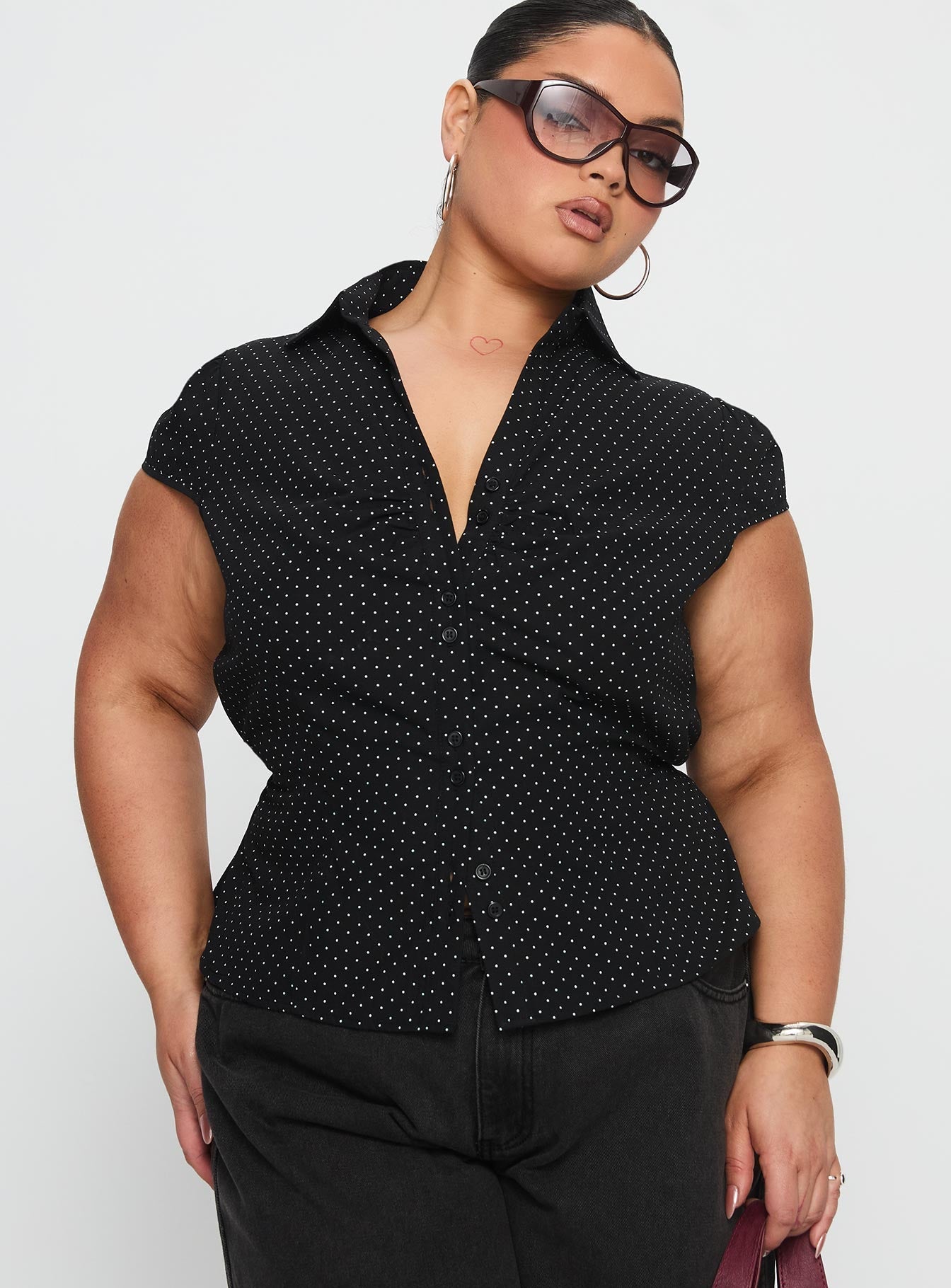 Arianwyn Short Sleeve Shirt Black Polka Curve