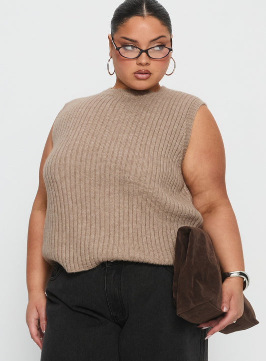 Jessabell Rib Sleeveless Top Mocha Curve
