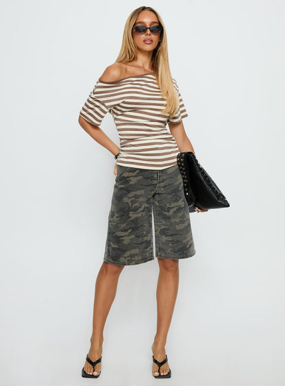 Tag Longline Denim Shorts Washed Camo