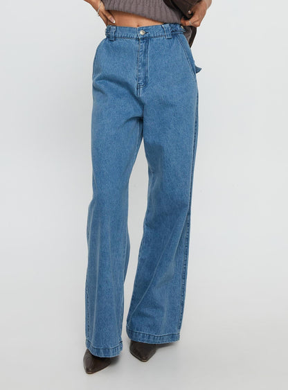 Seeker Mid Rise Wide Leg Jeans Denim