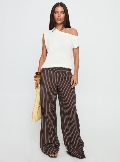 Winslie Thick Waistband Buckle Pants Chocolate Stripe