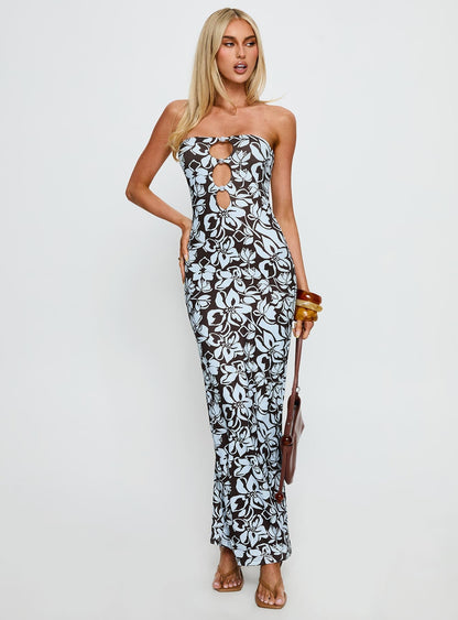 Saijana Strapless Maxi Dress Blue / Brown Floral