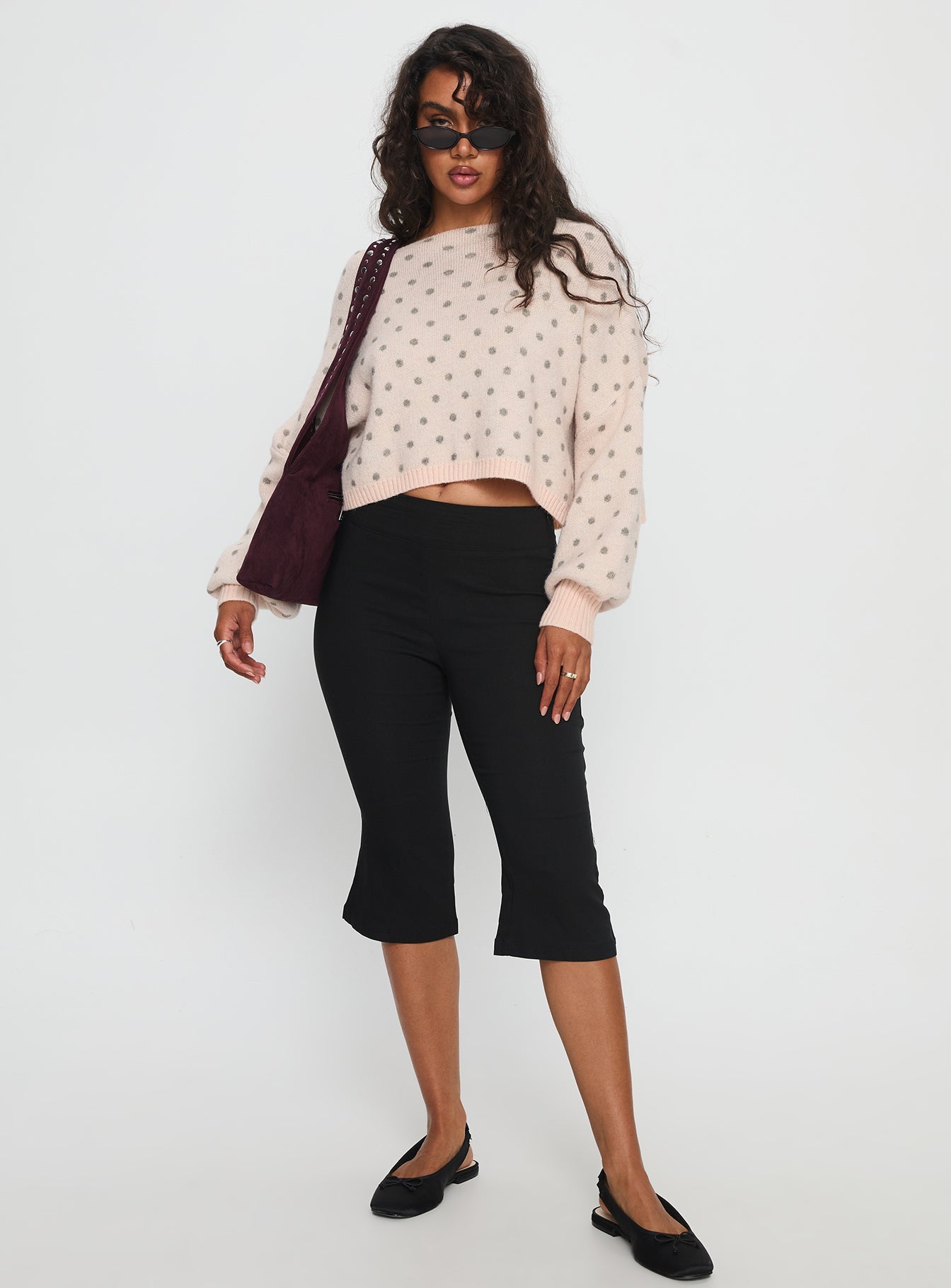Francess Off Shoulder Knit Sweater Pink Polka