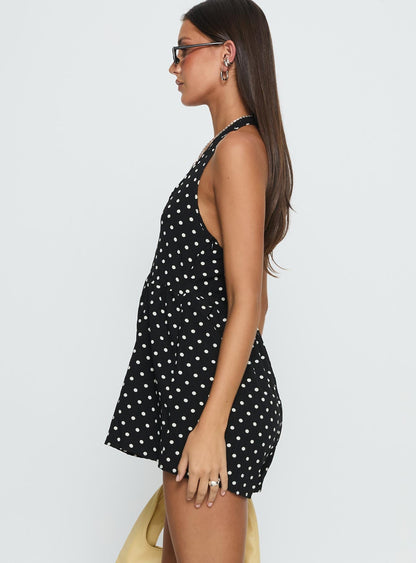 Averitt Halter Playsuit Black Polka