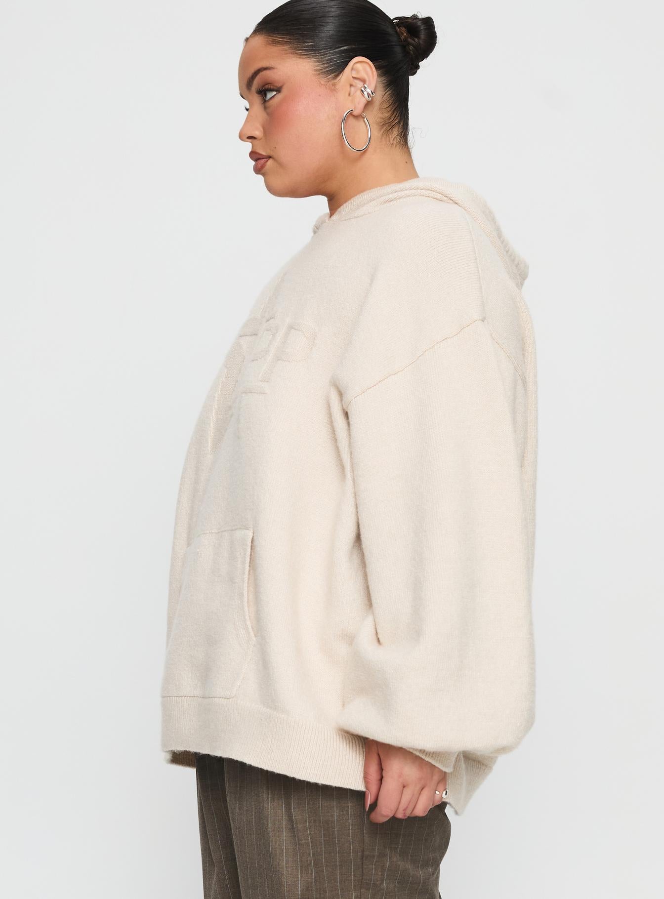 Princess Polly Knit Hoodie Beige Curve