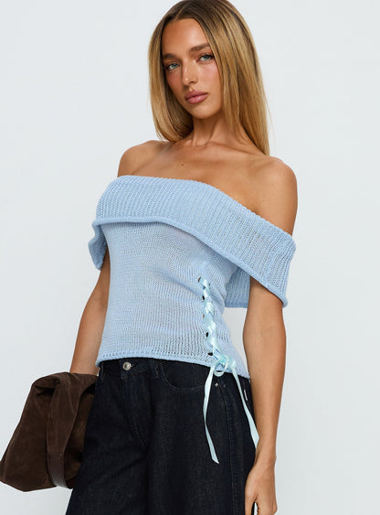Marisyn Tie Detail Off Shoulder Top Blue