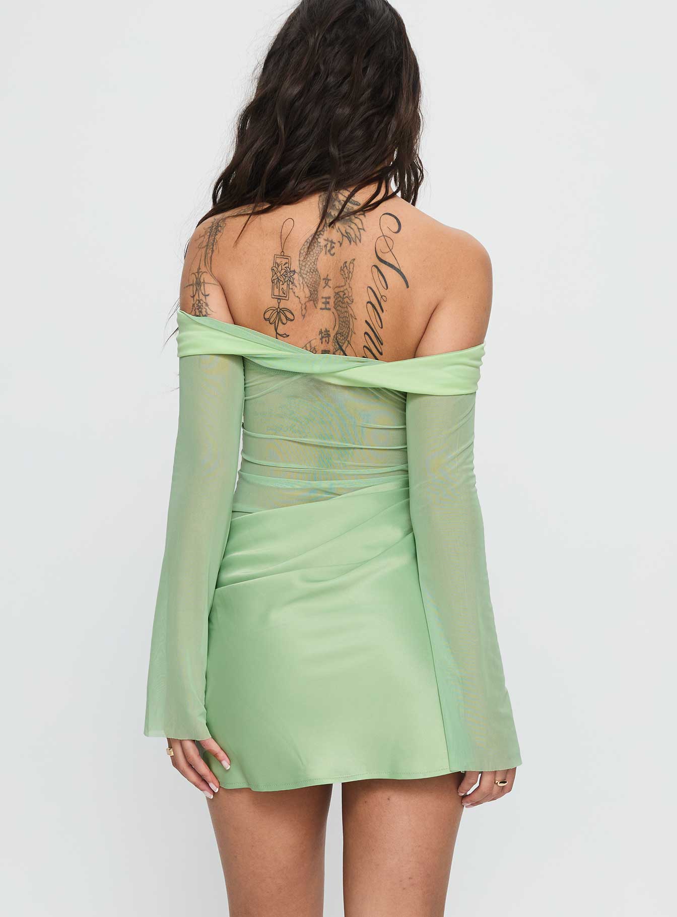 Zaize Long Sleeve Twist Mini Dress Sage