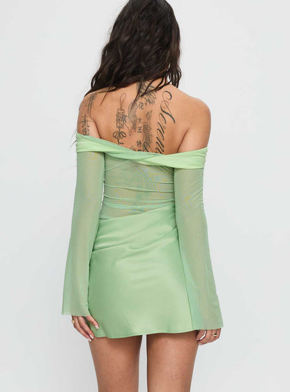 Zaize Long Sleeve Twist Mini Dress Sage