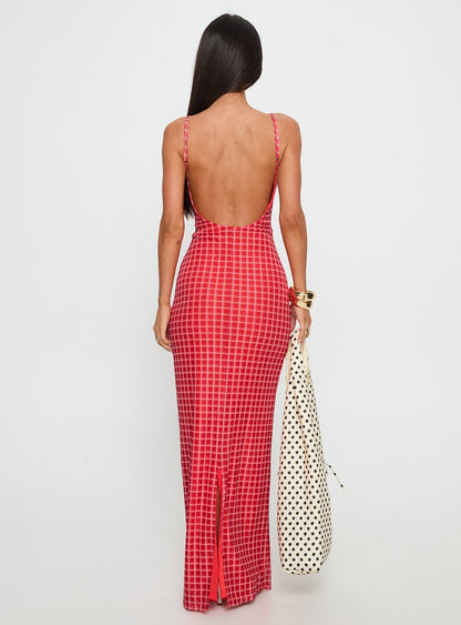 Izabella Maxi Dress Red Check