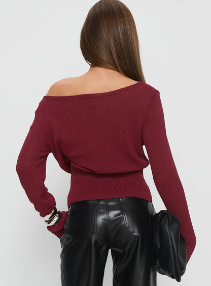 Durian Asymmetric Knit Sweater Burgundy
