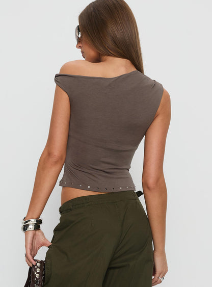 Seek And You Shall Find Off Shoulder Graphic Top Grey