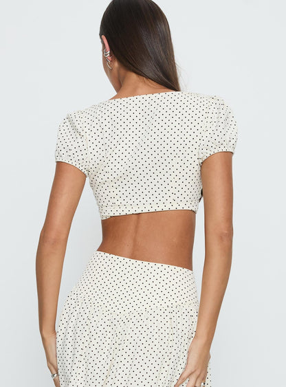 Alletta Tie Up Top Cream Polka