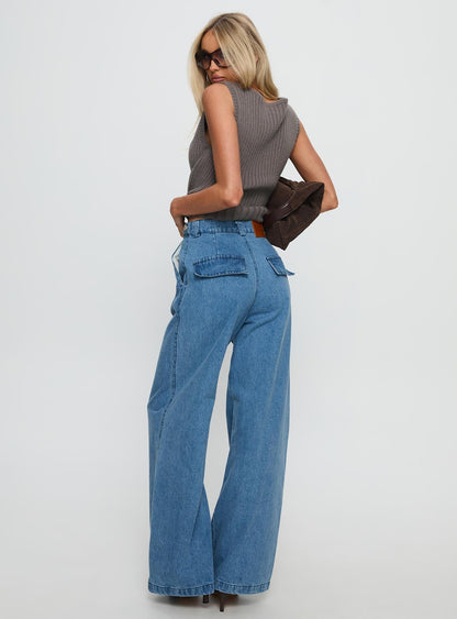 Seeker Mid Rise Wide Leg Jeans Denim