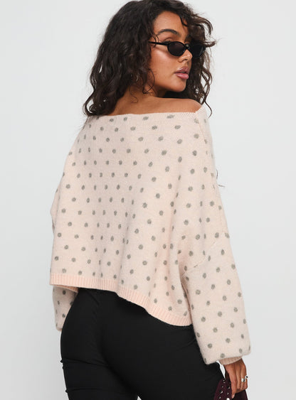 Francess Off Shoulder Knit Sweater Pink Polka
