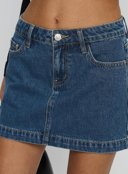 Nickei Denim Mini Skirt Mid Wash