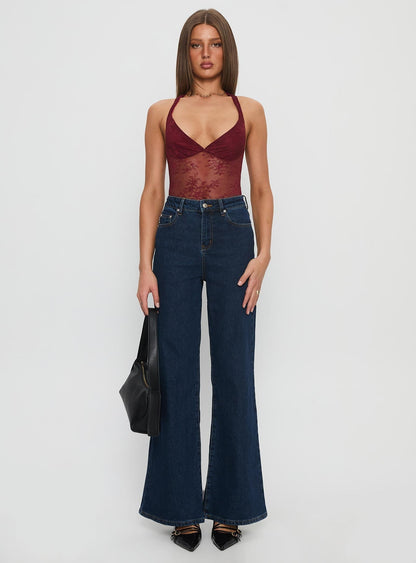 Kaitlen Sheer Bodysuit Maroon