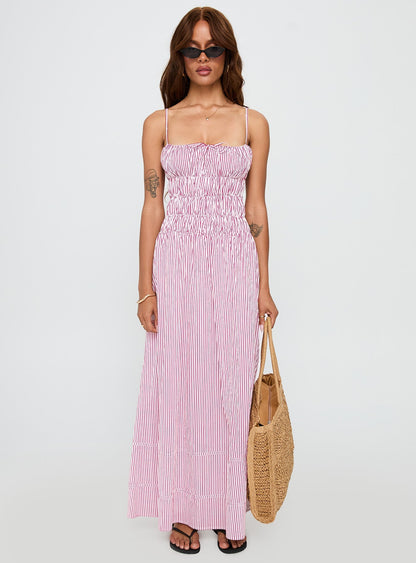 Loralei Shirred Maxi Dress Red Stripe