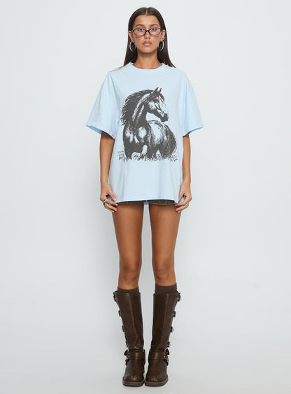 Ride Like The Wind Oversized Graphic Top Blue