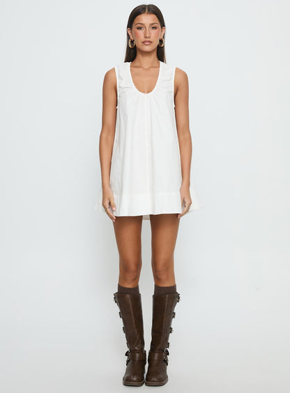 Eberta Ruched Baby Doll Mini Dress White