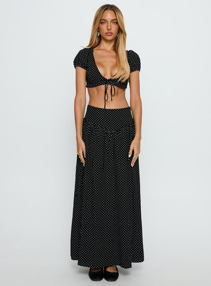Alletta Tie Up Top Black Polka