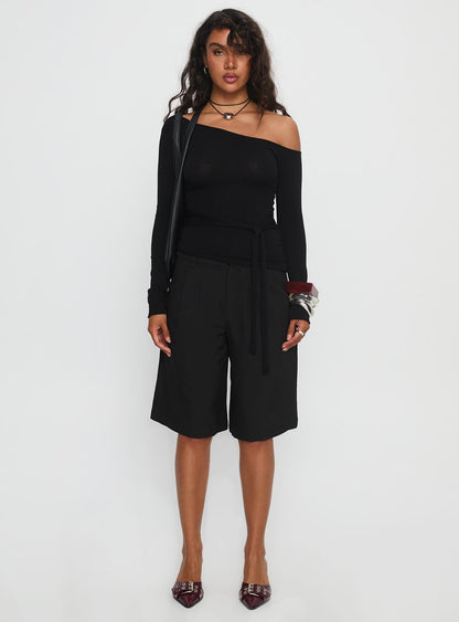 Kastor One Shoulder Long Sleeve Top Black