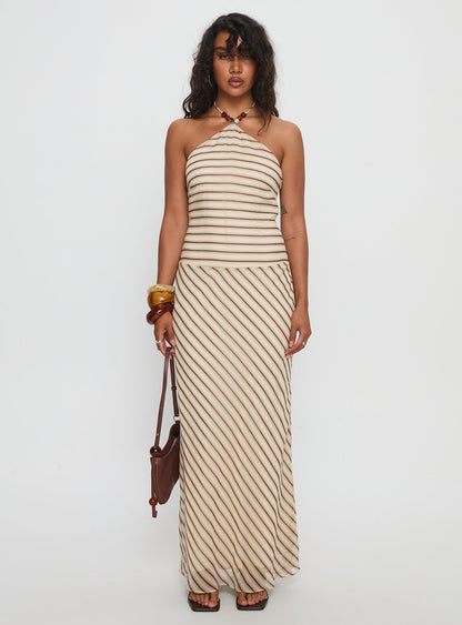 Tropeza Beaded Halter Maxi Dress Multi Stripe