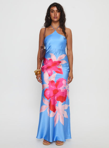 Caliyah Halter Maxi Dress Blue Floral