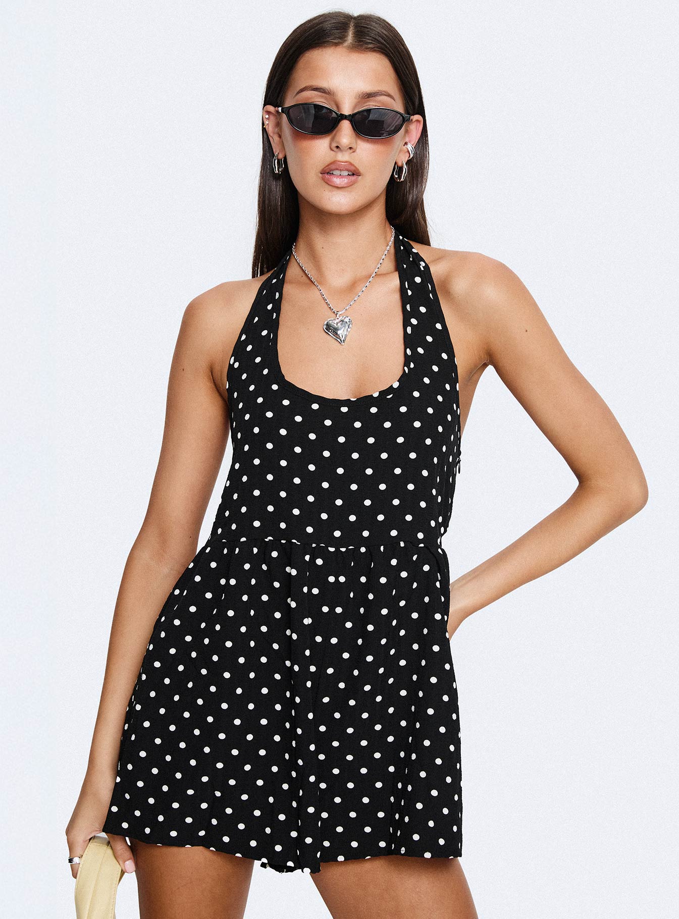 Averitt Halter Playsuit Black Polka