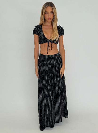 Alletta Tie Up Top Black Polka